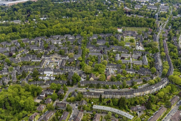Aerial view, garden city Margarethenhöhe, Essen, Ruhr area, North Rhine-Westphalia, Germany, DE, Europe, property tax, real estate, aerial view, aerial photography, aerial photography, Margarethe Krupp Foundation, overview, bird's-eye view, residential estate, living and living, residential area, residential buildings, residential quality, residential neighbourhood, housing estate, birds-eyes view, overview