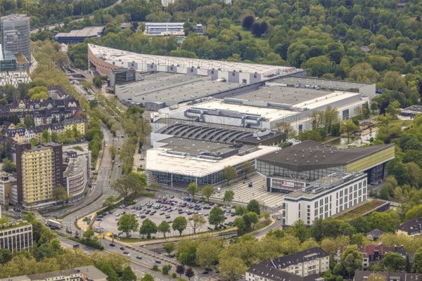 Aerial view, Grugahalle, Essen-Rüttenscheid, Essen, Ruhr area, North Rhine-Westphalia, Germany, DE, Europe, culture, art, aerial view, aerial photography, aerial photography, exhibition centre, overview, events, venue, event location, event centre, bird's eye view, birds-eyes view, cultural use, overview