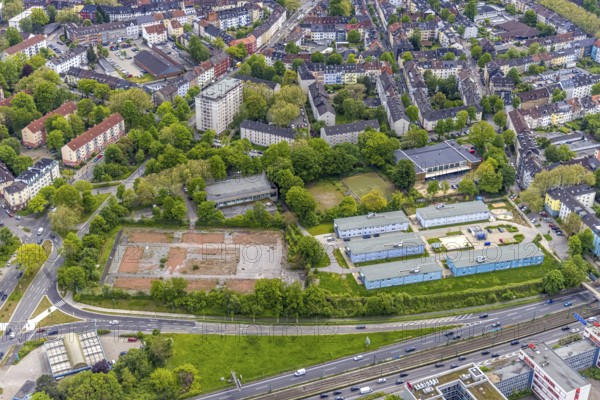 Aerial view, Jugendpsychologisches Institut Essen-Mitte - Beratung für Kinder, Jugendliche und Eltern, Essen-Holsterhausen, Essen, Ruhr area, North Rhine-Westphalia, Germany, brownfield, DE, Europe, JPI, aerial view, aerial photography, aerial photography, Papestraße, overview, bird's-eye view, birds-eyes view, overview