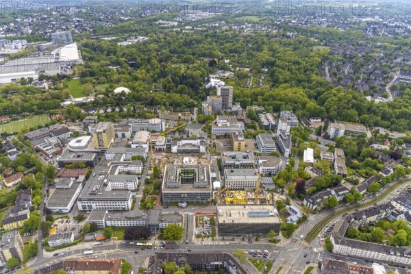 Aerial view, University Hospital Essen, construction site at the building institute group 1, canteen campus hospital, Essen-Holsterhausen, Essen, Ruhr area, North Rhine-Westphalia, Germany, construction work, construction area, construction site, building plots, construction project, construction site, DE, Europe, LLZ, Teaching and Learning Centre of the Medical Faculty of the University of Duisburg-Essen, aerial view, aerial photography, aerial photography, new building, overview, university hospital, bird's-eye view, bird's-eye view, overview