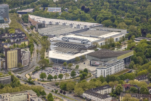 Aerial view, Grugahalle, Essen-Rüttenscheid, Essen, Ruhr area, North Rhine-Westphalia, Germany, DE, Europe, culture, art, aerial view, aerial photography, aerial photography, exhibition centre, overview, events, venue, event location, event centre, bird's eye view, birds-eyes view, cultural use, overview