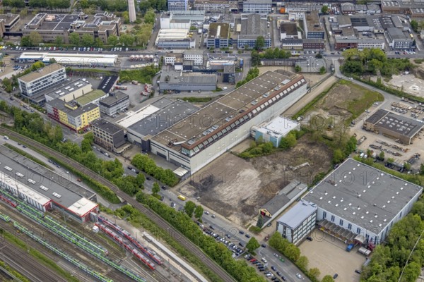 Aerial view, planned logistics park, former printing centre of Funke Mediengruppe, Essen-Holsterhausen, Essen, Ruhr area, North Rhine-Westphalia, Germany, DE, Europe, logistics, logistics service, logistics service provider, logistics provider, logistics centre, aerial view, aerial photography, aerial photography, overview, bird's-eye view, overview