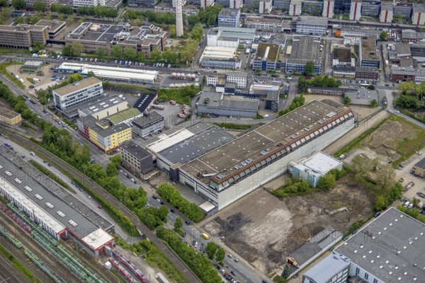 Aerial view, planned logistics park, former printing centre of Funke Mediengruppe, Essen-Holsterhausen, Essen, Ruhr area, North Rhine-Westphalia, Germany, DE, Europe, logistics, logistics service, logistics service provider, logistics provider, logistics centre, aerial view, aerial photography, aerial photography, overview, bird's-eye view, overview