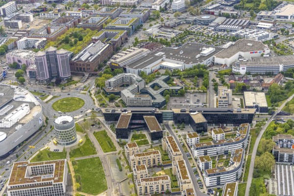Aerial view, Funke Mediengruppe headquarters, Jakob-Funke-Platz 1, Green Centre Essen, Westviertel, Essen, Ruhr area, North Rhine-Westphalia, Germany, DE, development, Europe, Funke Mediengruppe, aerial view, aerial photography, aerial photography, media house, overview, bird's-eye view, newspaper publisher, birds-eyes view, overview