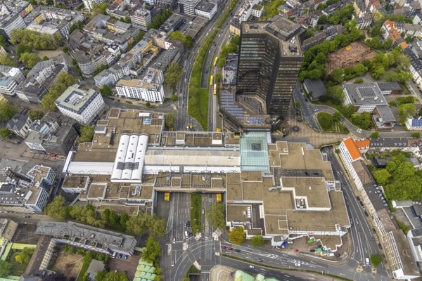 Aerial view, city hall and city hall gallery Essen, city centre, Essen, Ruhr area, North Rhine-Westphalia, Germany, authority, city, DE, shopping centre, shopping markets, shopping mall, Europe, city centre, aerial view, aerial photography, aerial photography, city hall, shopping, shopping centre, city centre, overview, bird's eye view, birds-eyes view, overview