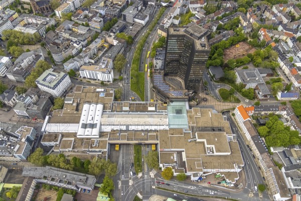 Aerial view, city hall and city hall gallery Essen, city centre, Essen, Ruhr area, North Rhine-Westphalia, Germany, authority, city, DE, shopping centre, shopping markets, shopping mall, Europe, city centre, aerial view, aerial photography, aerial photography, city hall, shopping, shopping centre, city centre, overview, bird's eye view, birds-eyes view, overview