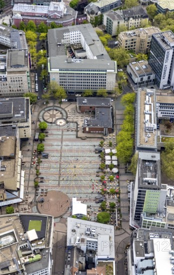 Aerial view, Kennedyplatz with radiation mast, city centre, Essen, Ruhr area, North Rhine-Westphalia, Germany, DE, Europe, aerial view, aerial photography, aerial photography, square, overview, bird's eye view, pennant, birds-eyes view, overview
