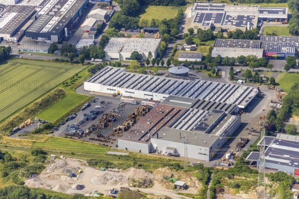 Aerial view, industrial park Höingen, Franz Brinkmann GmbH Metalloberflächenveredler, Höingen, Ense, Sauerland, North Rhine-Westphalia, Germany, DE, Europe, commercial enterprises, commercial area, industrial estate, commercial park, commercial location, commercial use, industrial area, industrial location, aerial photograph, aerial photography, aerial photography, overview, bird's-eye view, birds-eyes view, overview