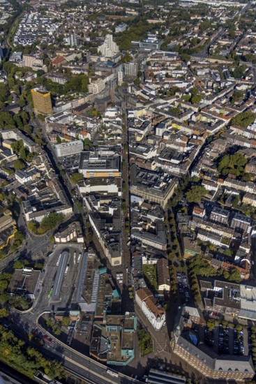 Aerial view, Bahnhofstraße pedestrian zone and St. Augustine's Provost Church at Heinrich-König-Platz and Weßer Riese in the Altstadt district of Gelsenkirchen, Ruhr area, North Rhine-Westphalia, Germany, place of worship, DE, Europe, Gelsenkirchen, religious community, place of worship, holy place, church, parish, denomination, aerial view, aerial photography, aerial photography, religion, religious site, overview, bird's-eye view, residential complex, ZOB, birds-eyes view, overview