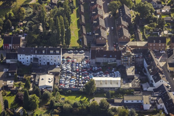 Aerial view, car centre Buer in the district Schalke-Nord in Gelsenkirchen, Ruhr area, North Rhine-Westphalia, Germany, car dealer, DE, Europe, Gelsenkirchen, commercial enterprises, commercial area, commercial location, commercial use, industrial area, industrial location, aerial photograph, aerial photography, aerial photography, aerial photography, car, overview, bird's-eye view, birds-eyes view, overview