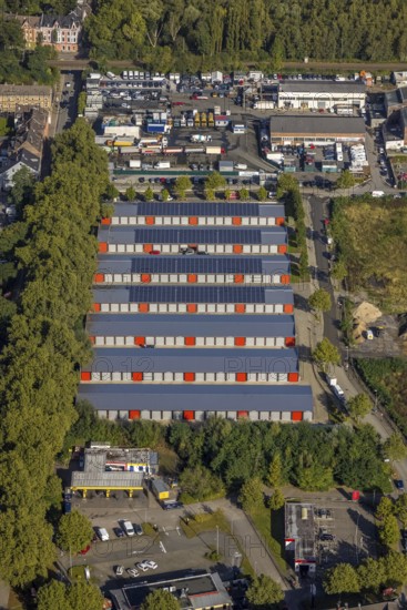 Aerial view, X-Trans GmbH garage park in the Rotthausen district of Gelsenkirchen, Ruhr area, North Rhine-Westphalia, Germany, 45884 garage facility, 817, DE, Europe, Gelsenkirchen, commercial enterprises, commercial area, commercial area, commercial location, commercial use, industrial area, aerial photograph, aerial photography, aerial photography, overview, bird's-eye view, Zechenstraße, Zechenstraße 7 XXL Garage Park Garage No. 816, birds-eyes view, overview