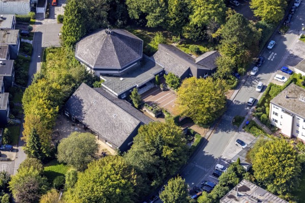 Aerial view, Catholic parish of St. Martin pastoral care centre in the Büttenberg district of Ennepetal, Ruhr area, North Rhine-Westphalia, Germany, place of worship, DE, Ennepetal, Europe, religious community, place of worship, holy place, parish, denomination, aerial view, aerial photography, aerial photography, religion, religious site, overview, bird's-eye view, overview