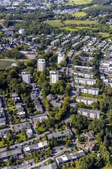 Aerial view, high-rise housing estate Büttenberger Straße in the district Büttenberg in Ennepetal, Ruhr area, North Rhine-Westphalia, Germany, DE, Ennepetal, Europe, property tax, high-rise buildings, real estate, aerial view, aerial photography, aerial photography, multi-family houses, overview, bird's-eye view, residential complex, living and living, residential area, residential buildings, quality of life, residential neighbourhood, housing estate, birds-eyes view, overview