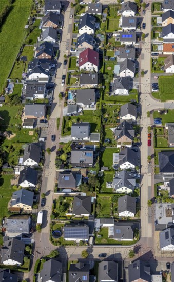 Aerial view, terraced house housing estate Dr.-Fritz-Textor-Ring in the district Büttenberg in Ennepetal, Ruhr area, North Rhine-Westphalia, Germany, DE, Ennepetal, Europe, property tax, real estate, aerial view, aerial photography, aerial photography, overview, bird's-eye view, housing estate, housing and living, residential area, residential buildings, quality of living, residential neighbourhood, housing estate, birds-eyes view, overview