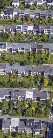 Aerial view, terraced house housing estate Wuppermannstraße in the district Büttenberg in Ennepetal, Ruhr area, North Rhine-Westphalia, Germany, DE, Ennepetal, Europe, property tax, real estate, aerial view, aerial photography, aerial photography, overview, bird's eye view, housing estate, living and living, residential area, residential buildings, quality of living, residential neighbourhood, housing estate, birds-eyes view, overview