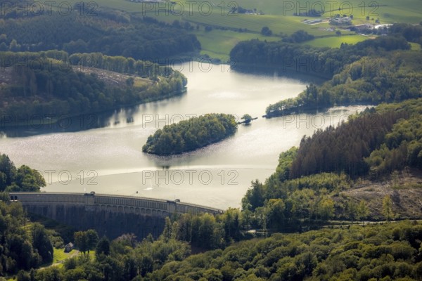Aerial view, Ennepetalsperre in the district Altenbreckerfeld in Breckerfeld, Ruhr area, North Rhine-Westphalia, Germany, Breckerfeld, DE, Europe, aerial view, aerial photography, aerial photography, dam, overview, bird's-eye view, overview