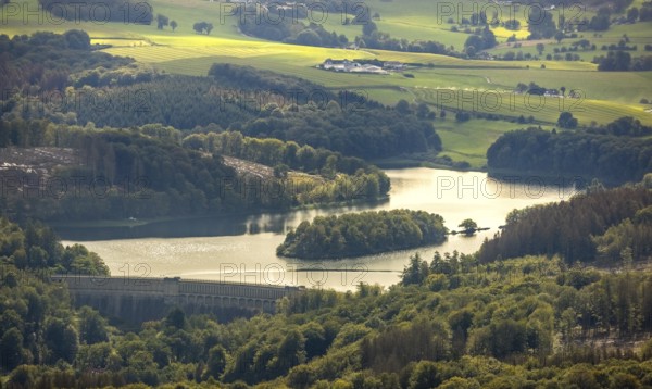 Aerial view, Ennepetalsperre in the district Altenbreckerfeld in Breckerfeld, Ruhr area, North Rhine-Westphalia, Germany, Breckerfeld, DE, Europe, aerial view, aerial photography, aerial photography, dam, overview, bird's-eye view, overview