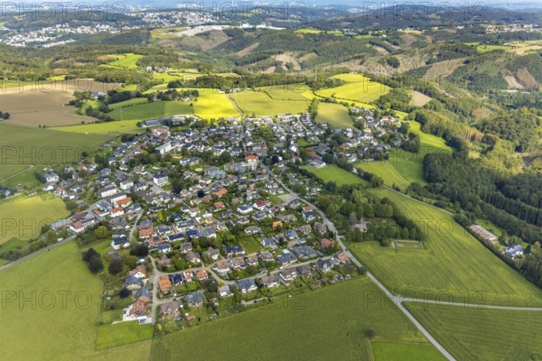 Aerial view, town view with cemetery Rüggeberg in the district Rüggeberg in Ennepetal, Ruhr area, North Rhine-Westphalia, Germany, DE, Ennepetal, Europe, aerial view, aerial photography, aerial photography, overview, bird's eye view, birds-eyes view, overview
