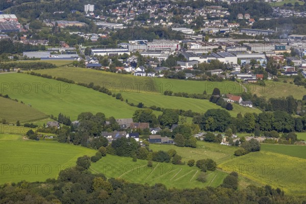 Aerial view, serpentine path at the Königsfeld clinic with view to Ennepetal in the Windgarten district in Ennepetal, Ruhr area, North Rhine-Westphalia, Germany, DE, Ennepetal, Europe, Holthausen, aerial view, aerial photography, aerial photography, serpentine shape, overview, bird's-eye view, overview
