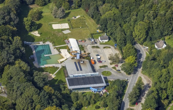 Aerial view, Platsch leisure pool in the Altenvoerde district of Ennepetal, Ruhr area, North Rhine-Westphalia, Germany, bathing establishment, bathing resort, DE, Ennepetal, Europe, outdoor pool, leisure activities, aerial view, aerial photography, aerial photography, swimming pool, swimming pool, overview, bird's-eye view, overview