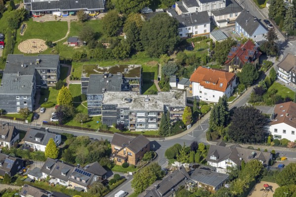 Aerial view, residential building on Severinghauser Straße in the district of Rüggeberg in Ennepetal, Ruhr area, North Rhine-Westphalia, Germany, DE, Ennepetal, Europe, aerial view, aerial photography, aerial photography, overview, bird's eye view, living and life, birds-eyes view, overview