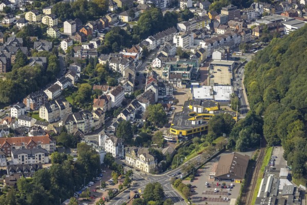 Aerial view, city centre with Haus Ennepetal in the district of Milspe in Ennepetal, Ruhr area, North Rhine-Westphalia, Germany, DE, Ennepetal, Europe, culture, art, aerial photography, aerial photography, aerial view, overview, venue, event location, event centre, bird's eye view, birds-eyes view, cultural use, overview