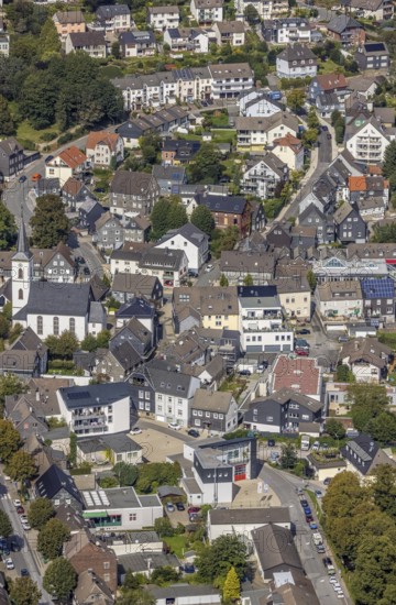 Aerial view, town centre with the protestant Johanneskirche in the district Voerde in Ennepetal, Ruhr area, North Rhine-Westphalia, Germany, place of worship, DE, Ennepetal, Europe, religious community, place of worship, holy place, church, parish, denomination, aerial view, aerial photography, aerial photography, religion, religious site, overview, bird's-eye view, overview