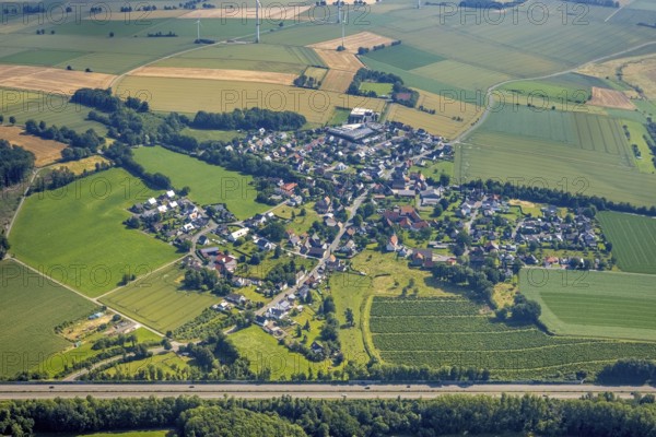 Aerial view, motorway A445 and view of Waltringen, Ense, Sauerland, North Rhine-Westphalia, Germany, DE, Europe, aerial view, aerial photography, aerial photography, overview, bird's-eye view, overview