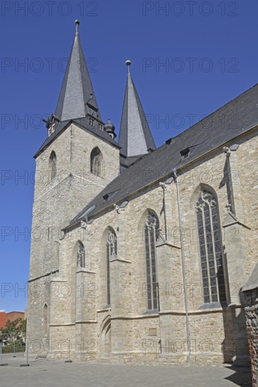 Romanesque St Stephen's Church with twin towers, landmark, Calbe, Saxony-Anhalt, Germany