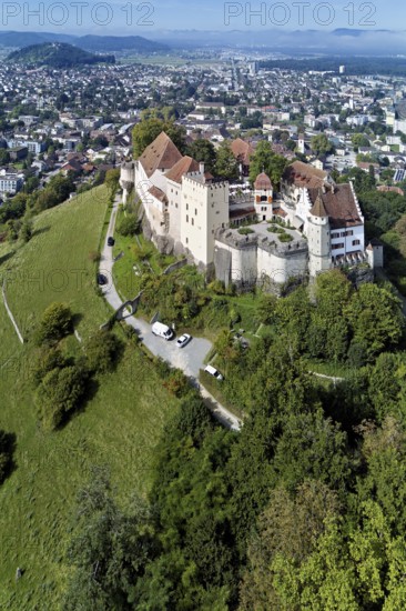 Castle of the Habsburgs, Kyburgers on an almost circular Molasse hill, Lenzburg, Canton Aargau, Switzerland