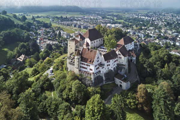 Castle of the Habsburgs, Kyburgers on an almost circular Molasse hill, Lenzburg, Canton Aargau, Switzerland