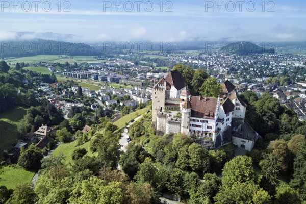 Castle of the Habsburgs, Kyburgers on an almost circular Molasse hill, Lenzburg, Canton Aargau, Switzerland
