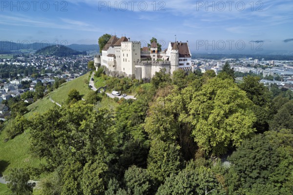 Castle of the Habsburgs, Kyburgers on an almost circular Molasse hill, Lenzburg, Canton Aargau, Switzerland