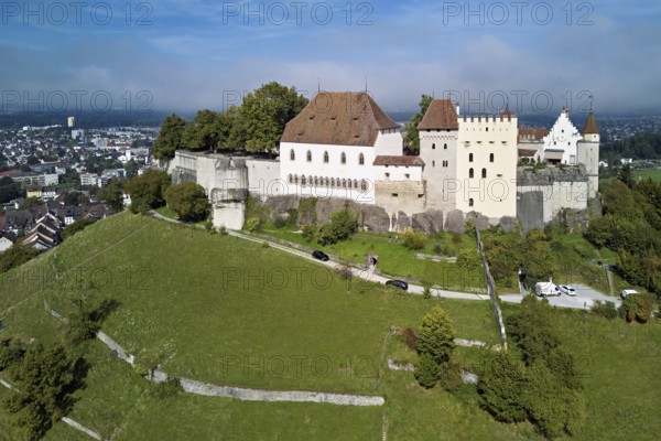 Castle of the Habsburgs, Kyburgers on an almost circular Molasse hill, Lenzburg, Canton Aargau, Switzerland