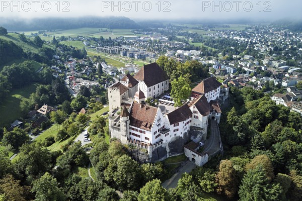 Castle of the Habsburgs, Kyburgers on an almost circular Molasse hill, Lenzburg, Canton Aargau, Switzerland