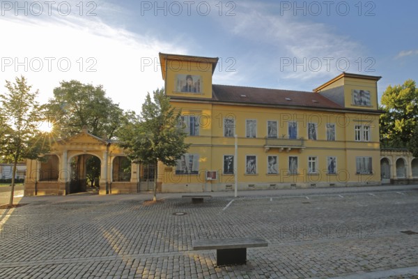 Classicist building built in 1857 by the Glockenmuseum in the backlight, Stadtmuseum, GlockenStadtMuseum, Apolda, Thuringia, Germany