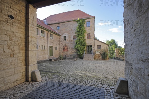 Inner courtyard of the castle built 16th century, archway, entrance, castle, Apolda, Thuringia, Germany