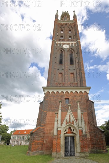 Bible tower of the neo-Gothic St Peter's Church, UNESCO, landscape park, Dessau-Wörlitz Garden Kingdom, Wörlitz, Saxony-Anhalt, Germany