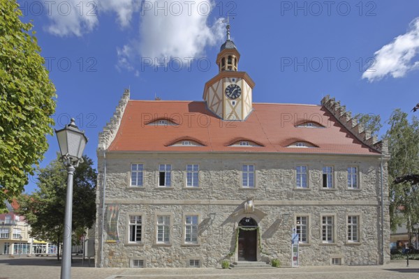 Historic town hall with spire and stepped gable, Salzlandmuseum, Museum, Bad Salzelmen, Schönebeck, Saxony-Anhalt, Germany