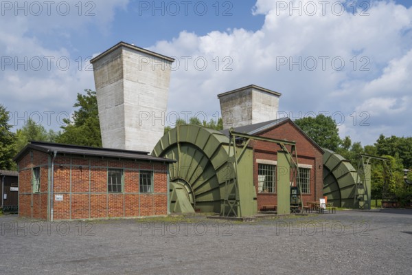 Mine fan and buildings at Hannover colliery, LWL Museum, former mine, industrial heritage, Bochum, Ruhr area, North Rhine-Westphalia, Germany