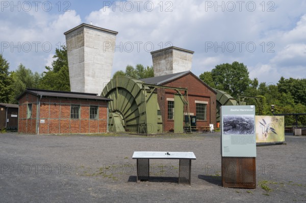 Mine fan and buildings at Hannover colliery, LWL Museum, former mine, industrial heritage, Bochum, Ruhr area, North Rhine-Westphalia, Germany