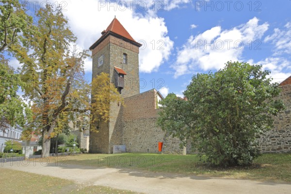 Historic Bülstring gate tower and former town fortifications, town wall, town tower, town gate, Haldensleben, Saxony-Anhalt, Germany