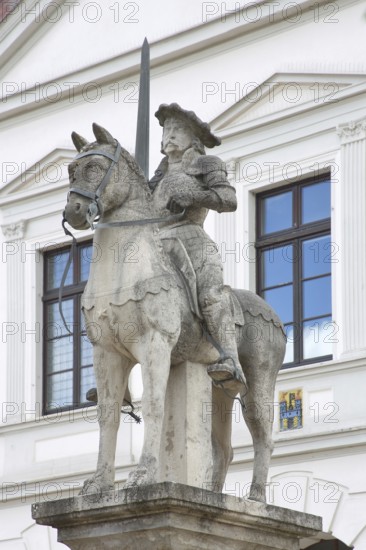 Roland statue, sculpture, equestrian figure, equestrian statue, market square, town hall, Haldensleben, Saxony-Anhalt, Germany