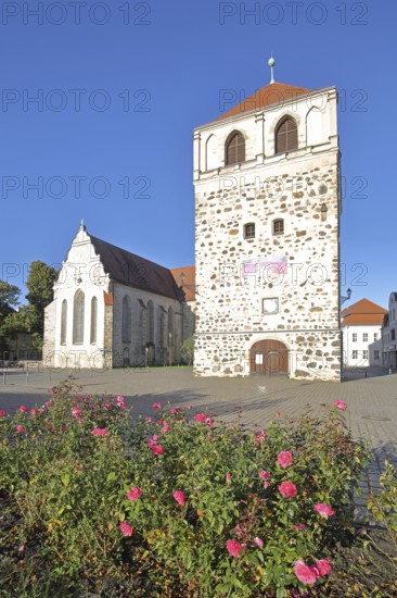 Late Romanesque St Bartholomew's Church and Thick Tower, historic town tower, Zerbst, Fläming, Saxony-Anhalt, Germany