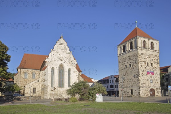 Late Romanesque St Bartholomew's Church and Thick Tower, historic town tower, Zerbst, Fläming, Saxony-Anhalt, Germany