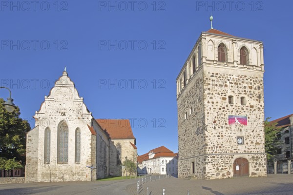 Late Romanesque St Bartholomew's Church and Thick Tower, historic town tower, Zerbst, Fläming, Saxony-Anhalt, Germany