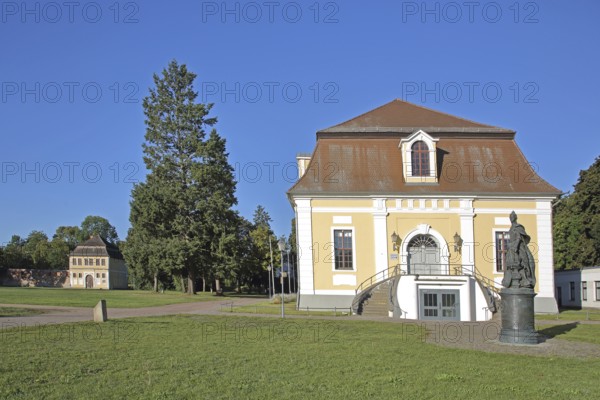 Baroque town hall and stables, monument to Russian Tsarina and Empress Catherine the Great, castle garden, Zerbst, Fläming, Saxony-Anhalt, Germany