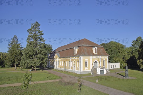 Baroque town hall and monument to Russian Tsarina and Empress Catherine the Great, castle garden, Zerbst, Fläming, Saxony-Anhalt, Germany