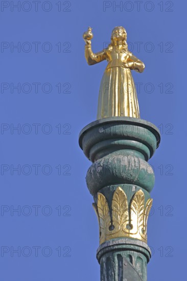 Golden Butter Maiden, sculpture, female figure, landmark, cut-out, detail, market place, Zerbst, Fläming, Saxony-Anhalt, Germany