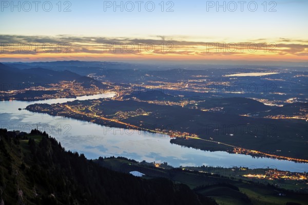 View from Rigi Kulm of the sea of lights, Lake Lucerne and the city, Lucerne, Canton of Lucerne, Switzerland